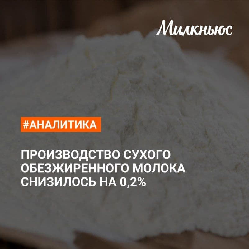Производство сухого обезжиренного молока снизилось до 86,6 тыс. т. в январе-июле 2026 года по сравнению с аналогичным периодом…